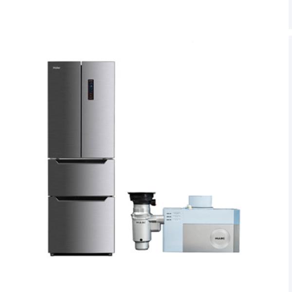 [휴렉] 결합2종 4도어 프렌치 냉장고 291L 실버메탈+음식물 처리기 디스포저 (HRM351MNM+HB-2000HM)
